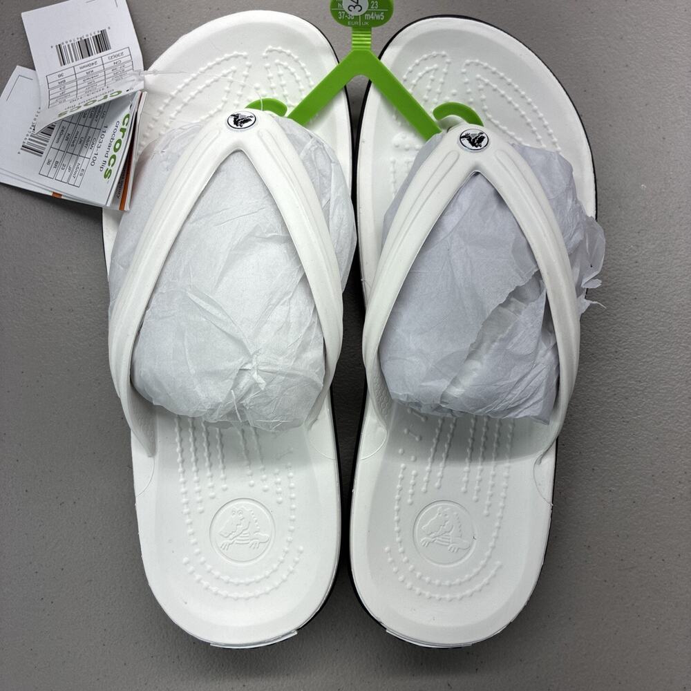 Crocs CROCBAND 'White Black' Flip Flops Thong Sandal 11033-100 Men's Size 5 / W7 - Picture 3 of 5